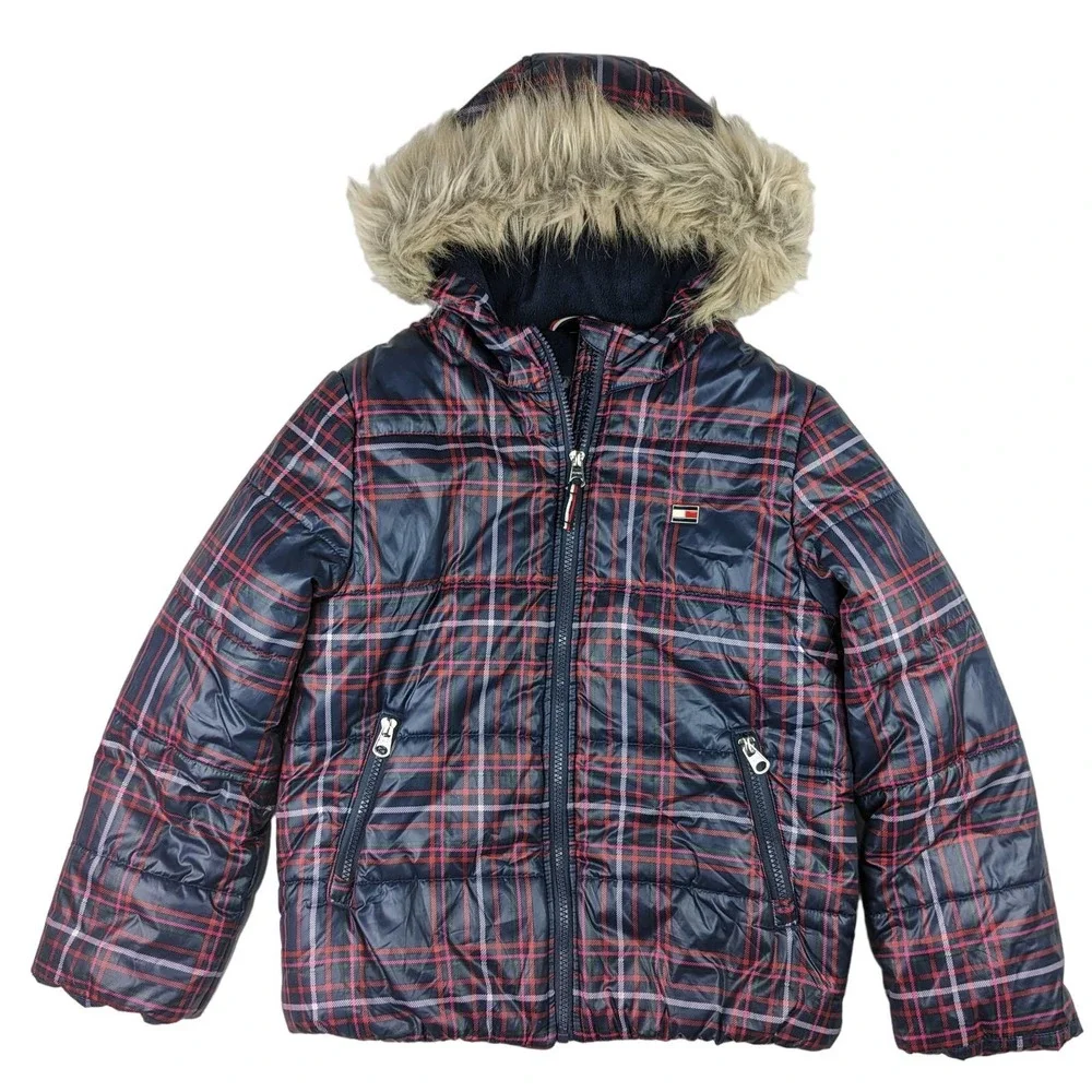 Tommy Hilfiger Navy Plaid Winter Coat